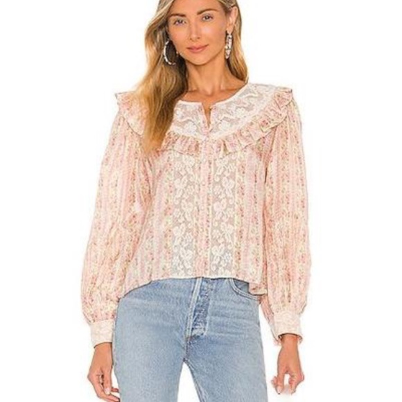 LoveShackFancy Morrison Lace Top in Spiced Apple Red - Picture 10 of 10